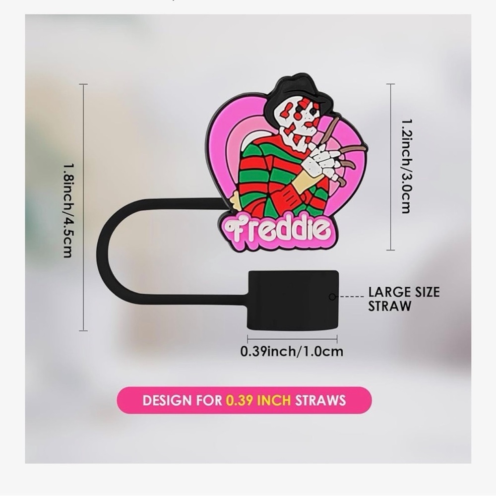 6 Stanley Horror Character Straw Toppers - Pink and Black - Picture 2 of 2